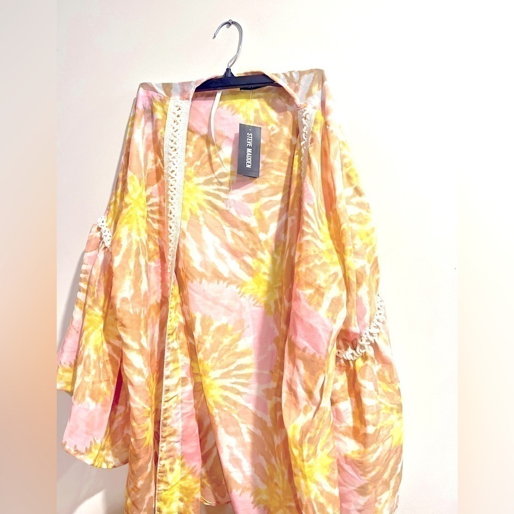 Steve Madden Crochet-Trim Tie-Dyed Kimono 31×32 Multicolor, swim shirt… - Picture 5 of 5